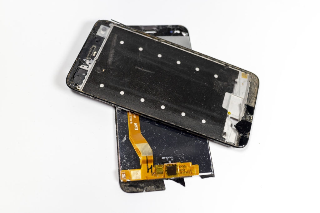 main chasis and lcd screen of the broken smartphone