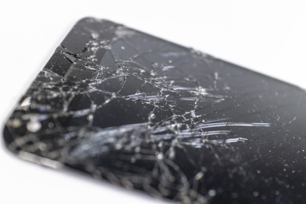 shattered screen of the smartphone